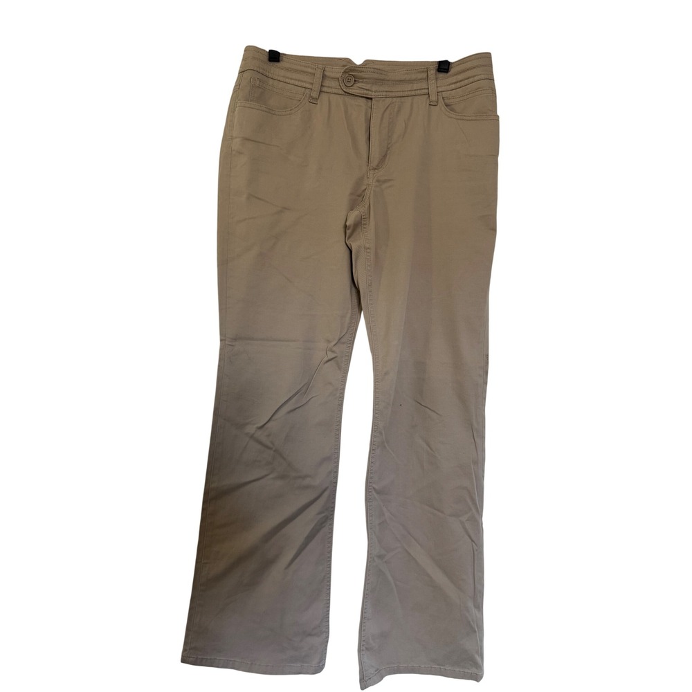 Chicos Platinum Khaki Tan Rhinestone Pocket Stretch Denim Pants Size 1 Regular